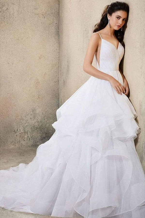 Robe de mariée trapèze à épaules dénudées avec détails élégants en tulle et dentelle