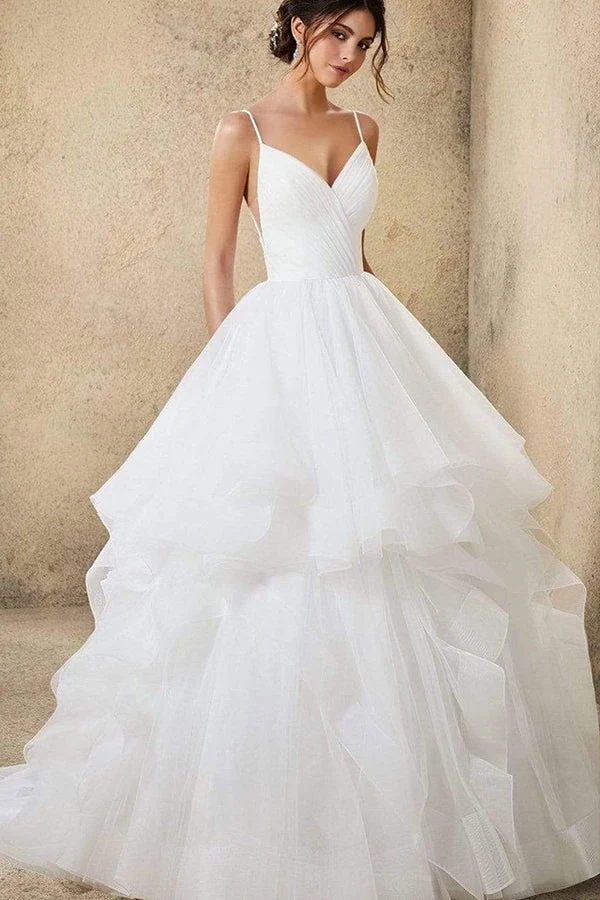 Robe de mariée trapèze à épaules dénudées avec détails élégants en tulle et dentelle
