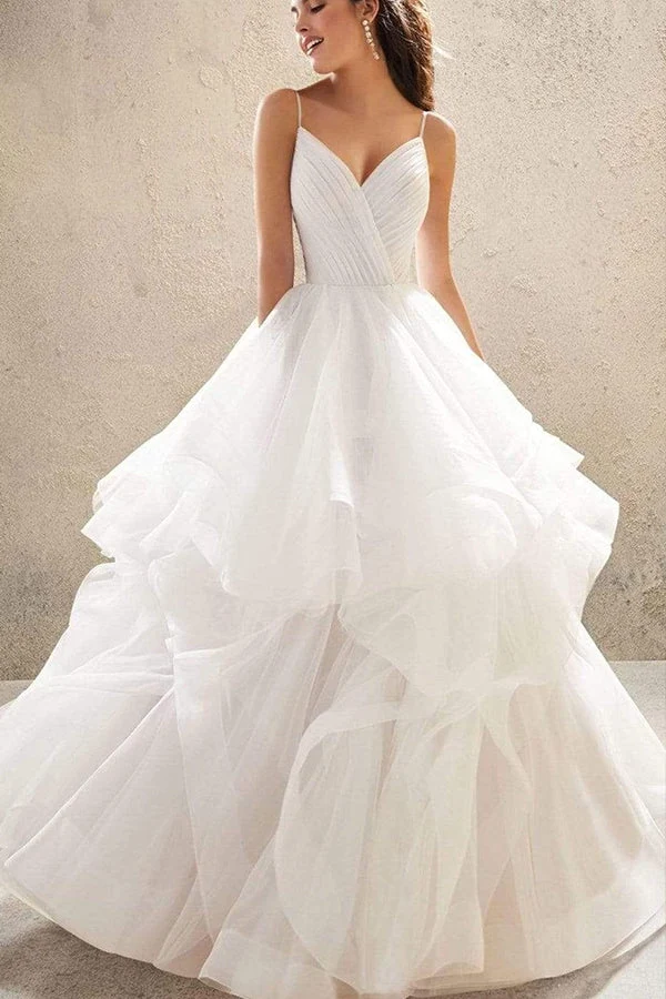 Robe de mariée trapèze à épaules dénudées avec détails élégants en tulle et dentelle