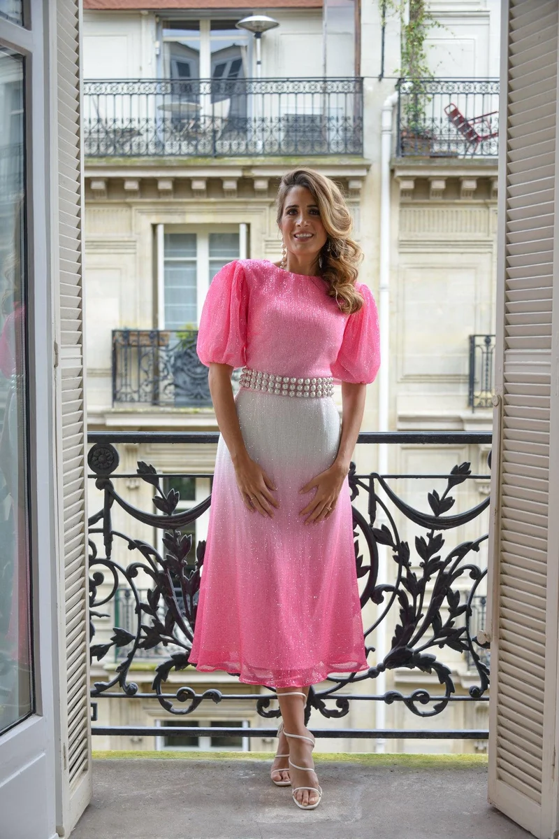 Robe Colombie à sequins rose
