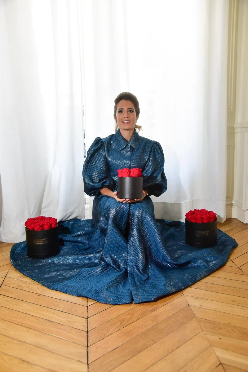 Robe longue du soir en jacquard bleu texturé