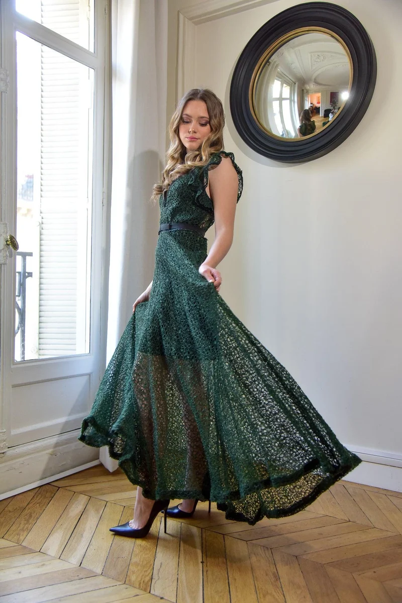 Vente Robe longue en dentelle verte