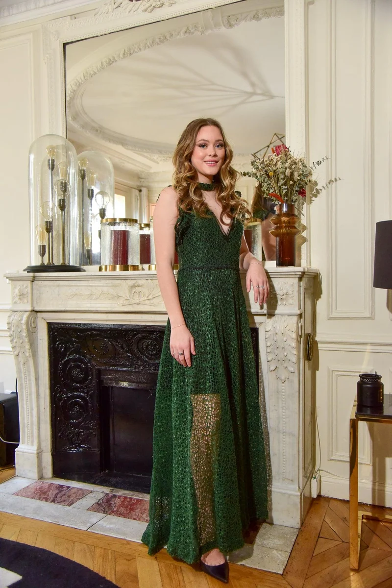 Vente Robe longue en dentelle verte