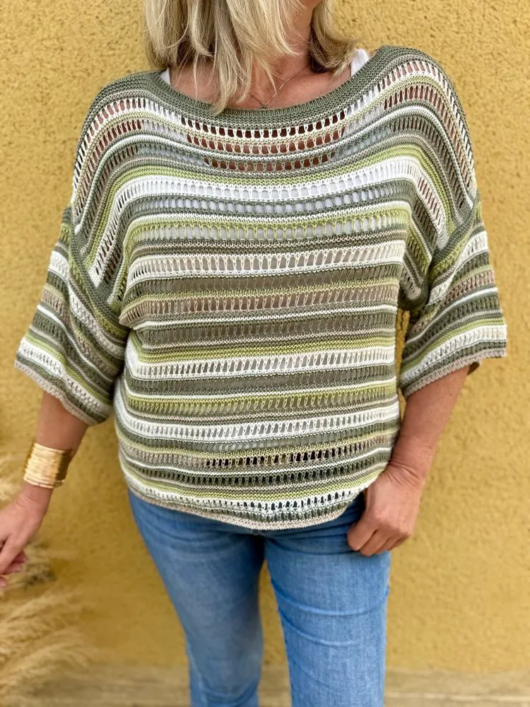 Pull ajouré rayé Arturo kaki