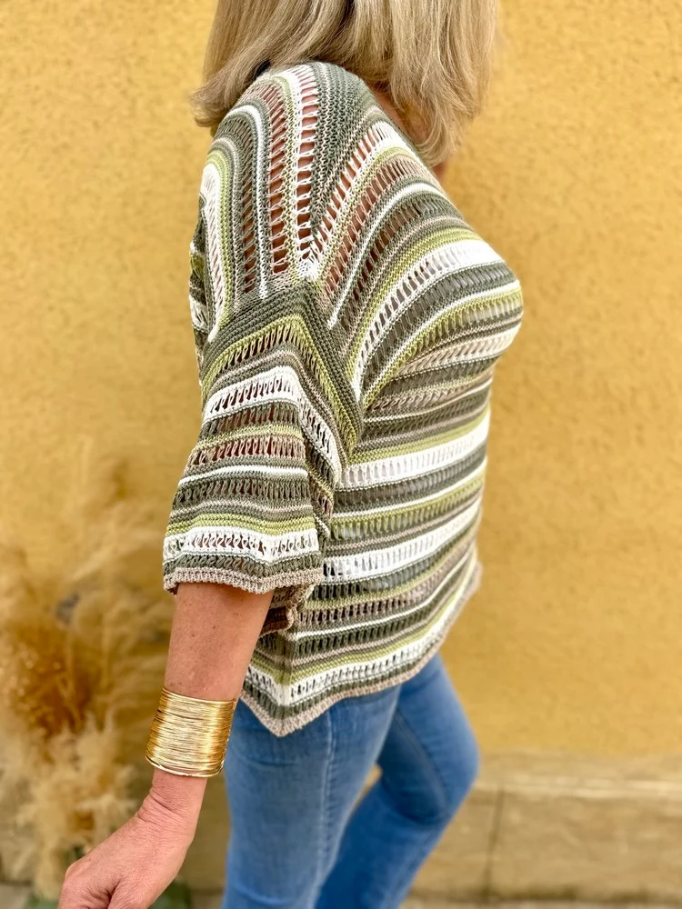 Pull ajouré rayé Arturo kaki
