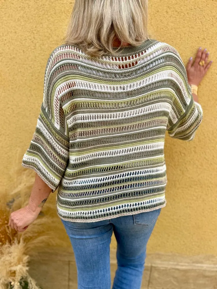 Pull ajouré rayé Arturo kaki