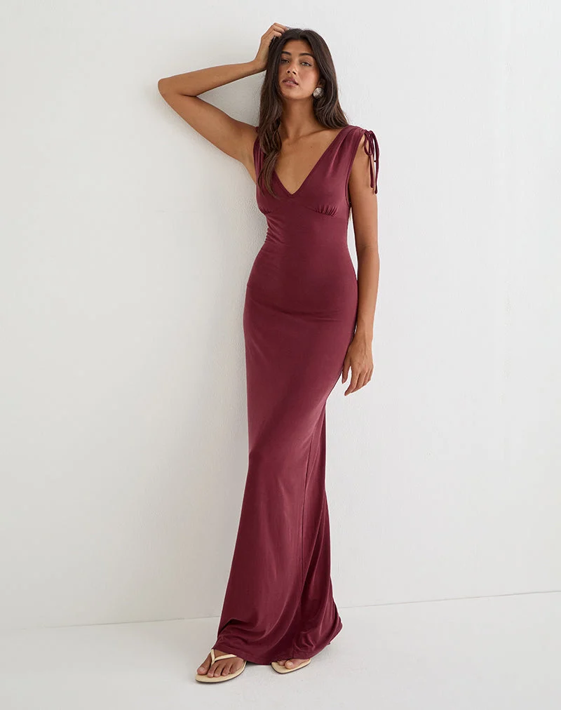 Robe longue décolletée Sanyu en cupro bordeaux