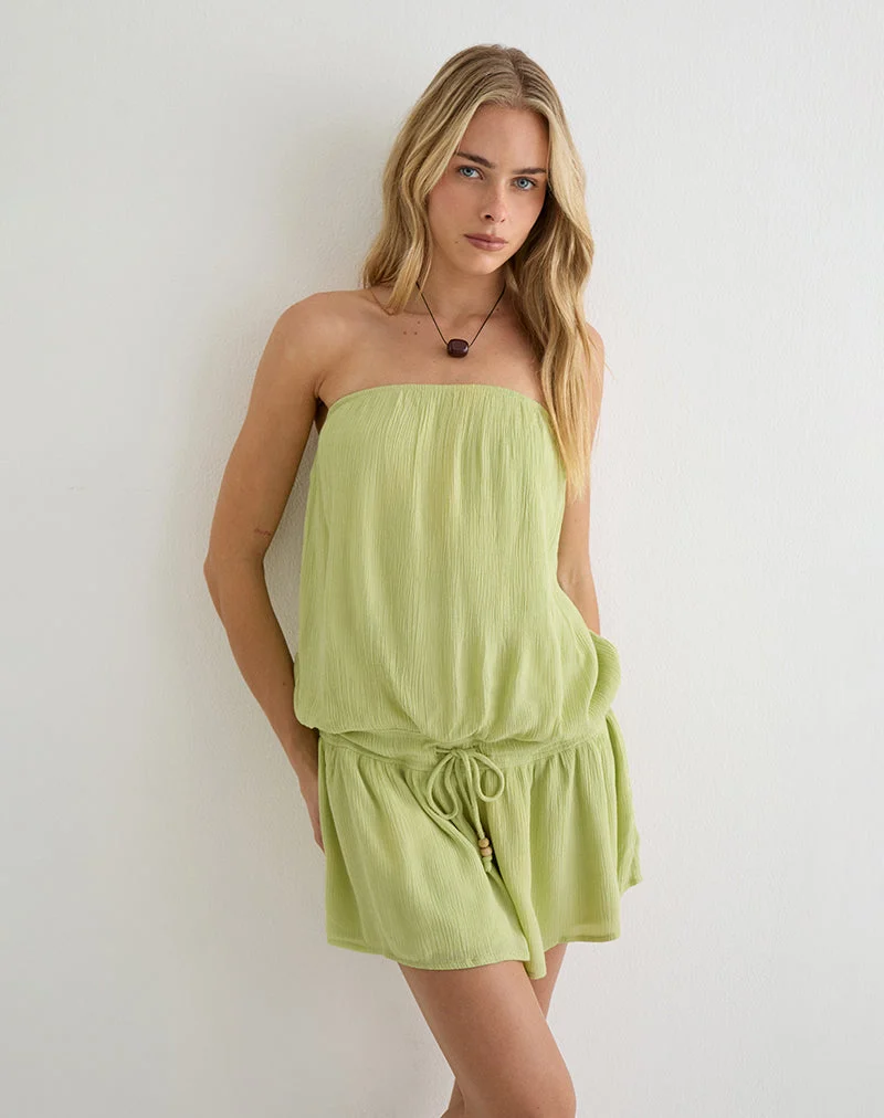Mini-robe Moka, couleur pistache froissée