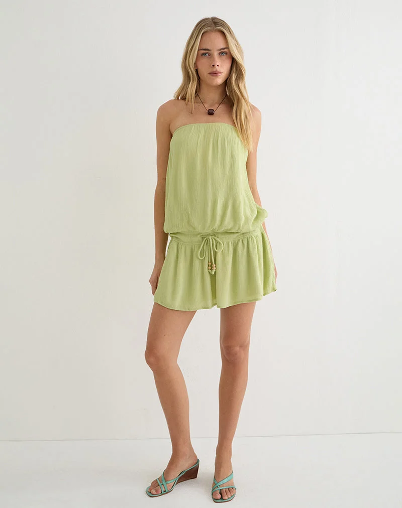 Mini-robe Moka, couleur pistache froissée