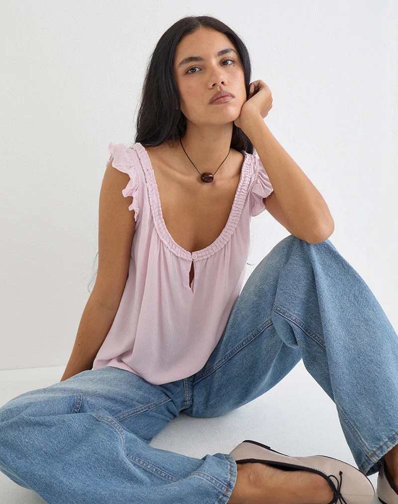Haut Merisso à encolure rond et découpe en forme de trou de serrure, rose pâle froissé