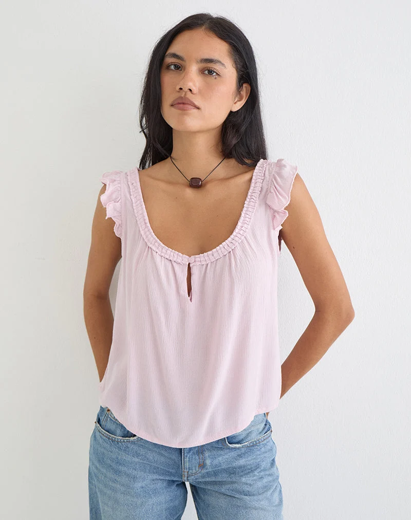 Haut Merisso à encolure rond et découpe en forme de trou de serrure, rose pâle froissé