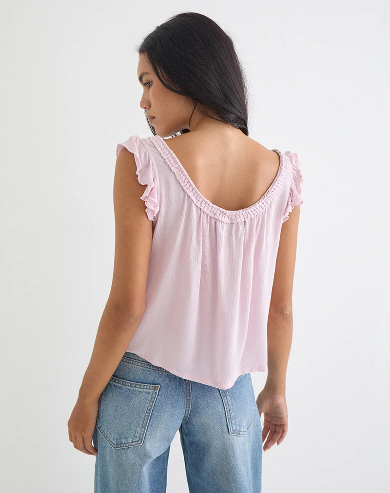 Haut Merisso à encolure rond et découpe en forme de trou de serrure, rose pâle froissé
