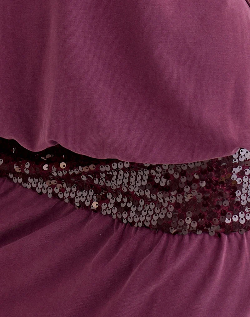 Mini-robe bandeau Ratana en cupro violet foncé avec bande à paillettes à la taille
