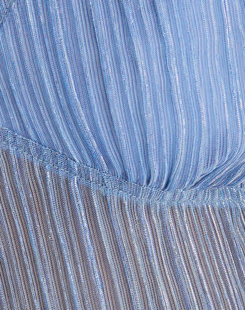 Haut Pharita à col en V, bleu plissé