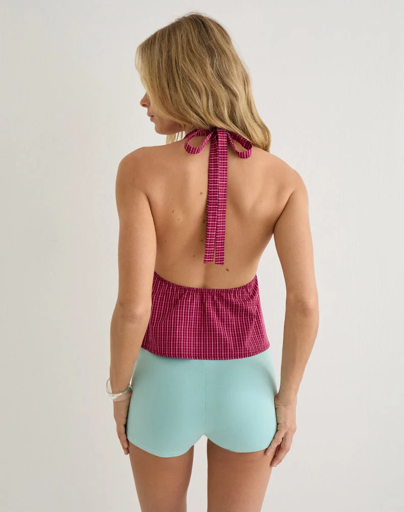 Haut Reem à col halter, motif « Raspberry Shadow Check »