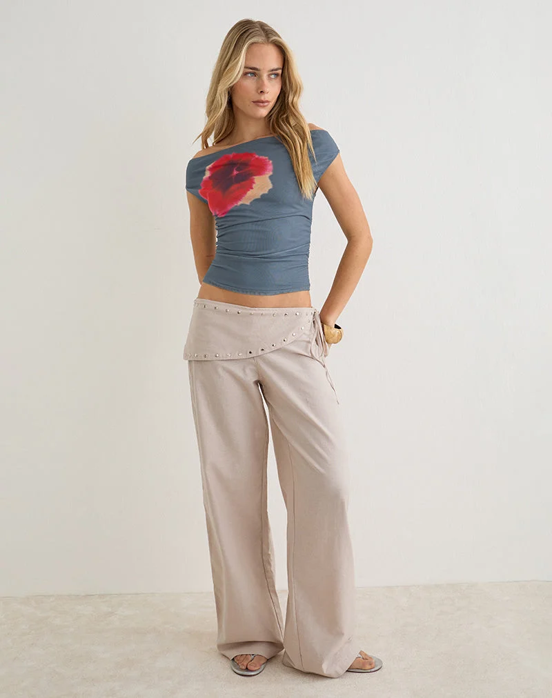 Pantalon Doka en lin couleur pierre, orné de clous