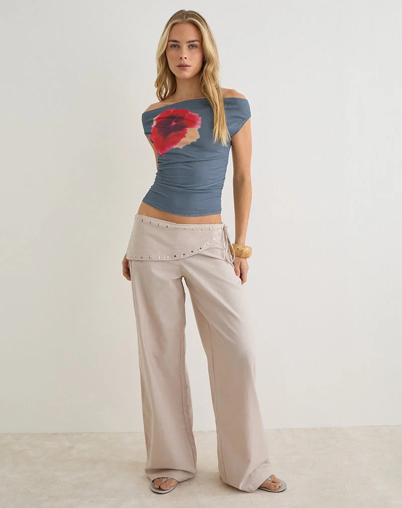 Pantalon Doka en lin couleur pierre, orné de clous