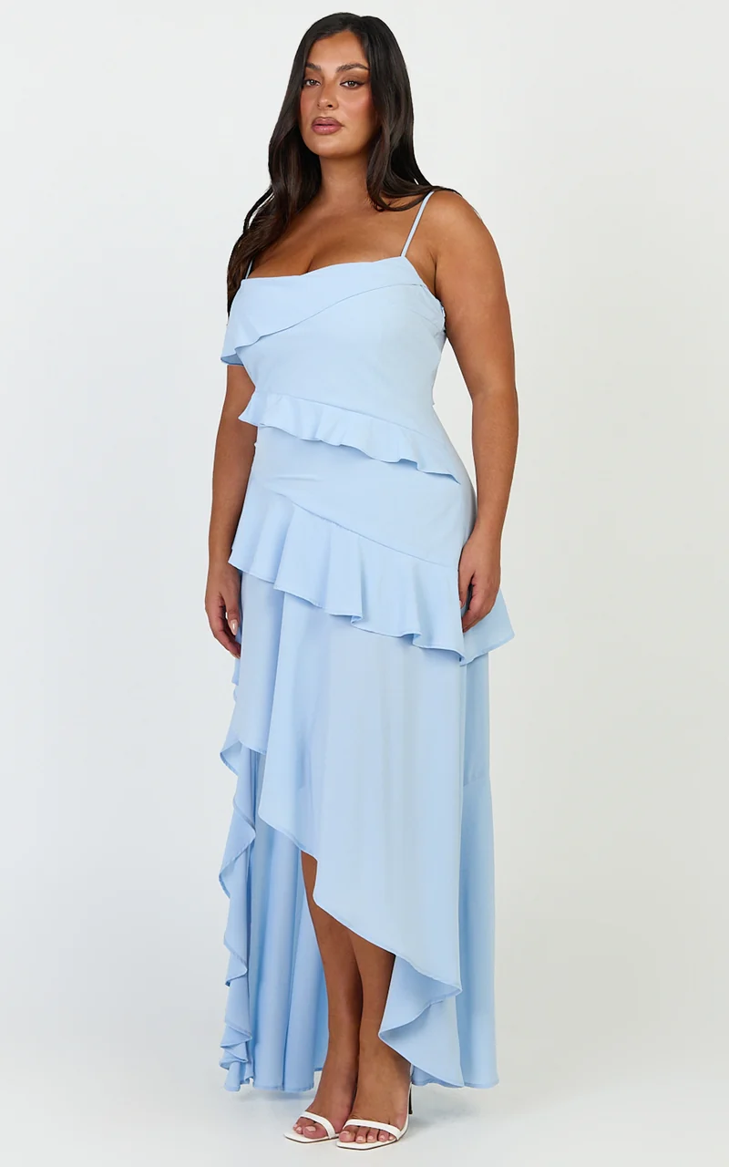 Arabella Maxi Dress - Tiered Ruffle Fit And Flare Dress in Blue
