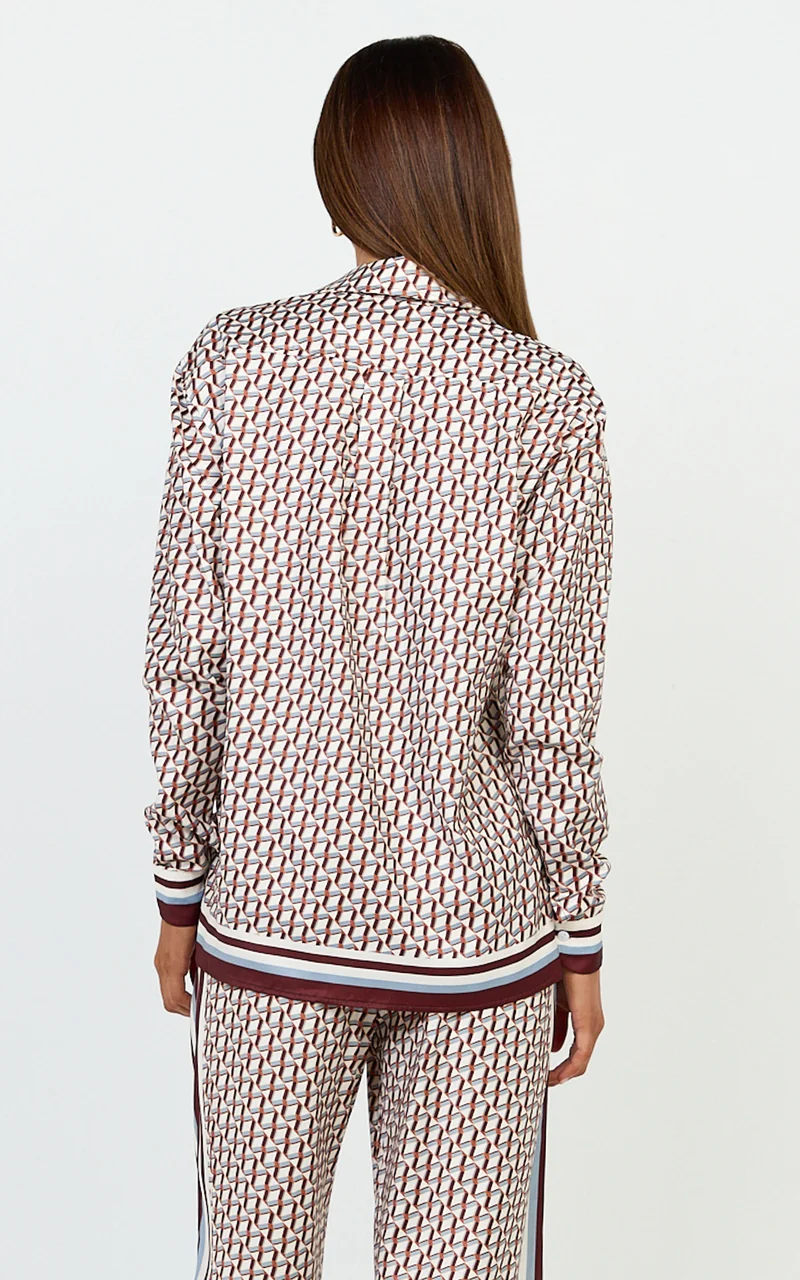 Noelle Top - Geo Border Print Button Front Long Sleeve Shirt in Geo Border Print