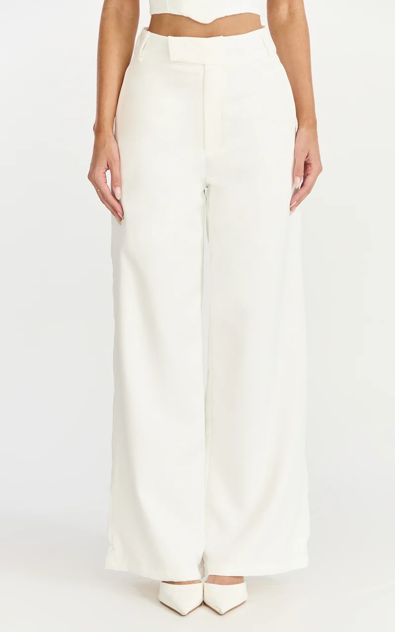 Karina Pants - High Waist Wide Leg Pants in Cream