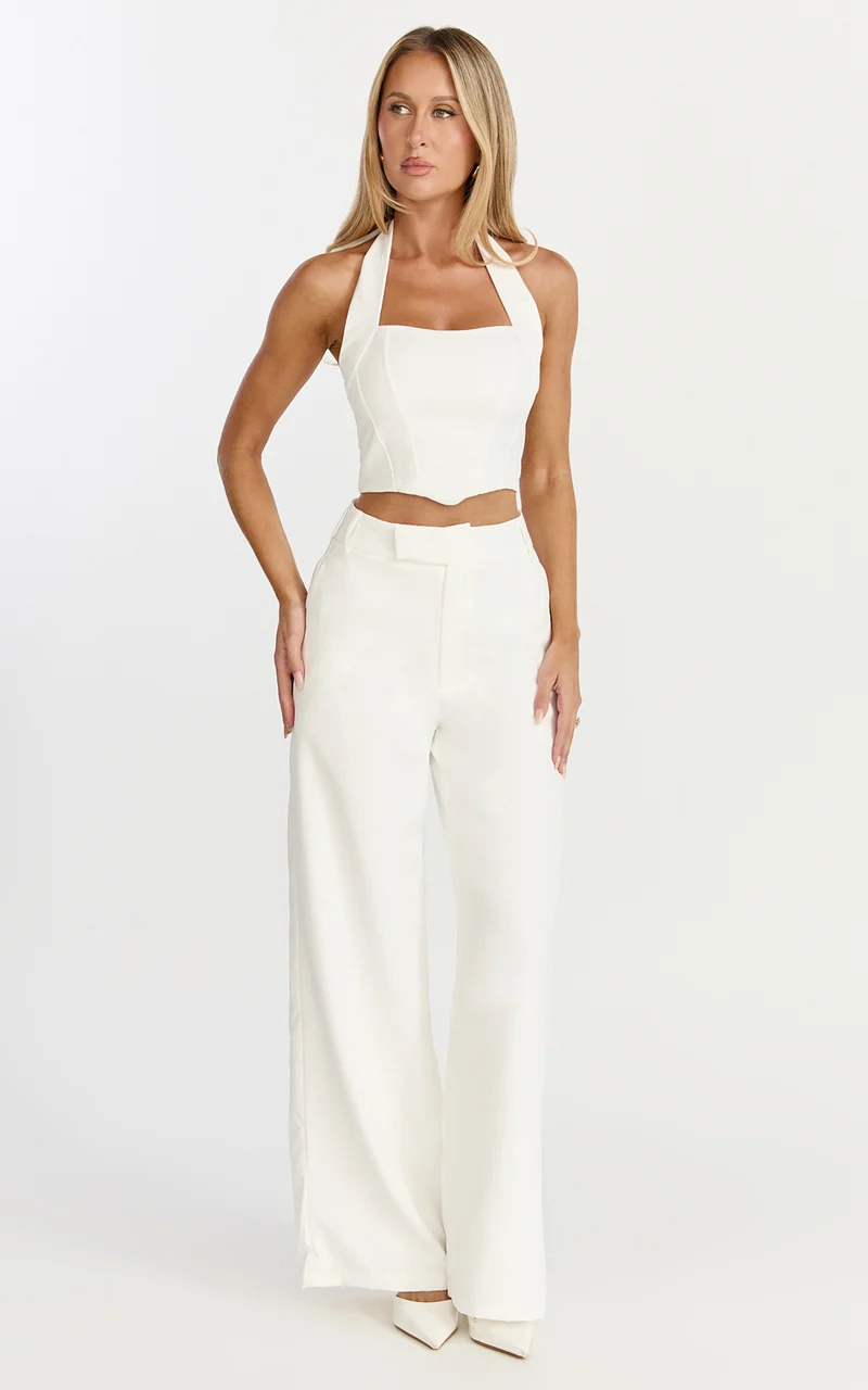 Karina Pants - High Waist Wide Leg Pants in Cream