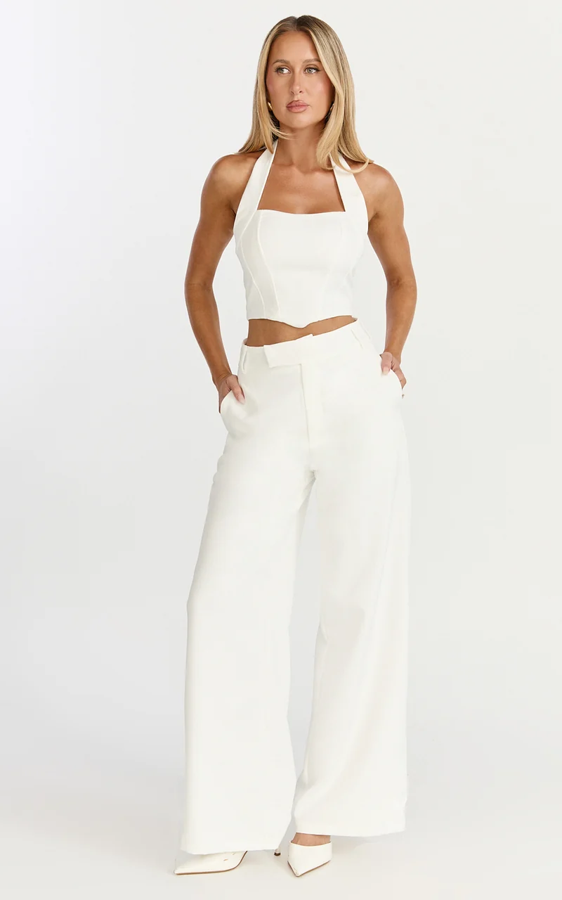 Karina Pants - High Waist Wide Leg Pants in Cream