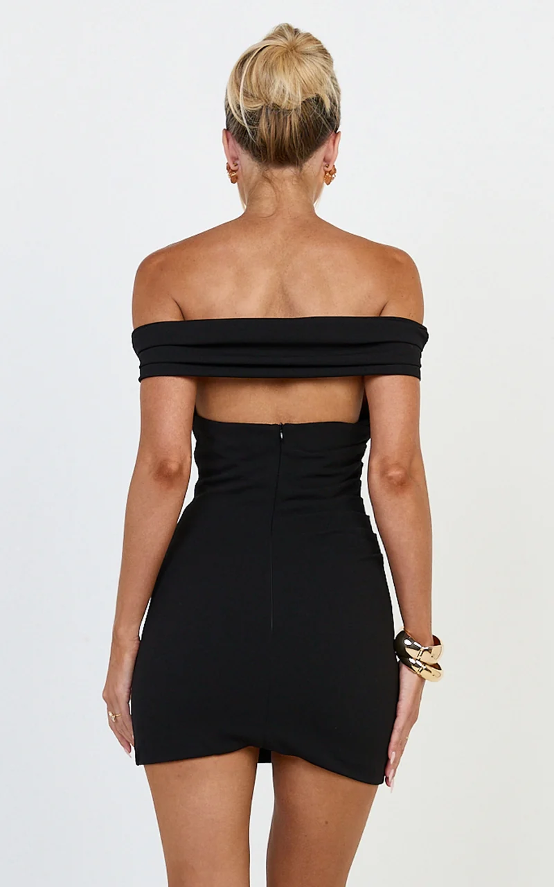 Lena Mini Dress - Off Shoulder Bodycon Dress in Black