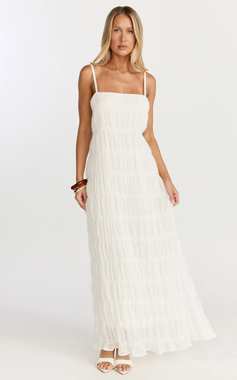 Cleo Maxi Dress - Textured Detail Dress in Cream