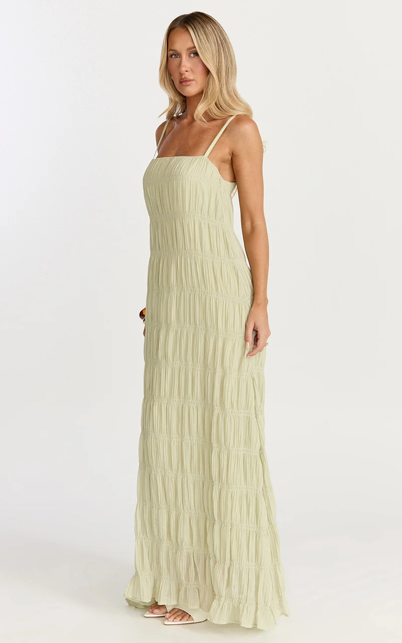 Cleo Maxi Dress - Textured Detail Dress in Sage
