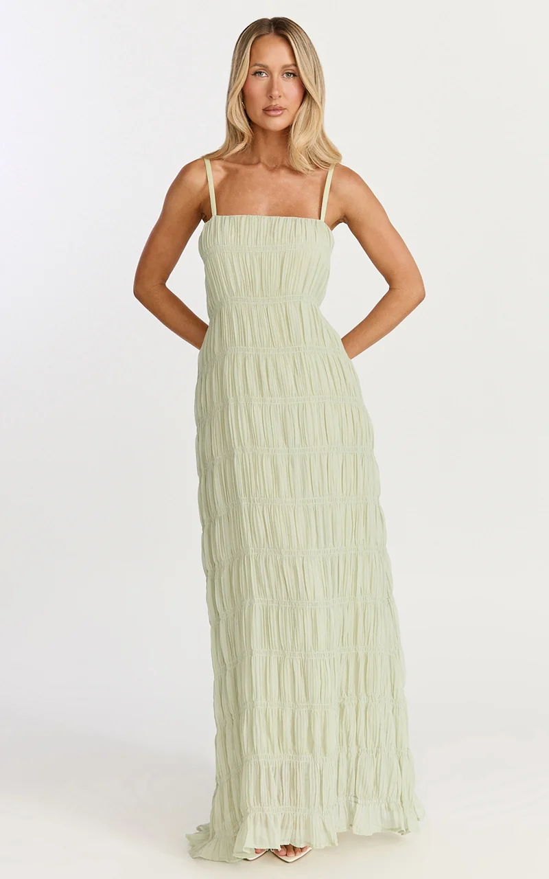 Cleo Maxi Dress - Textured Detail Dress in Sage