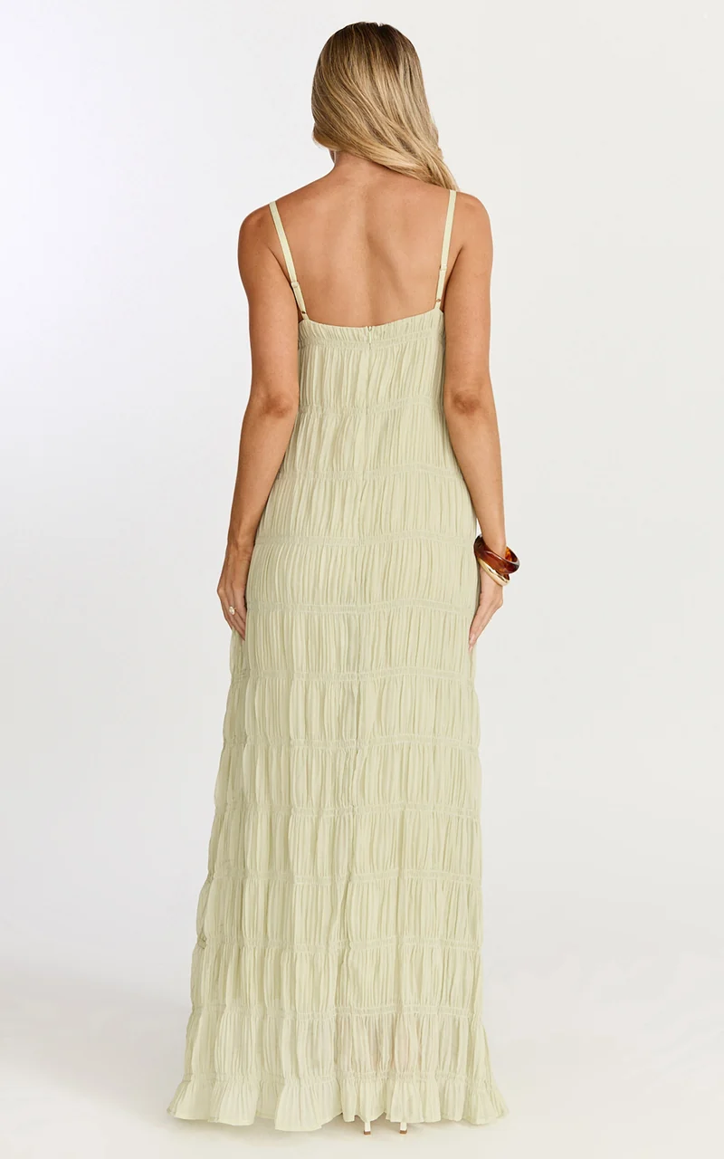 Cleo Maxi Dress - Textured Detail Dress in Sage
