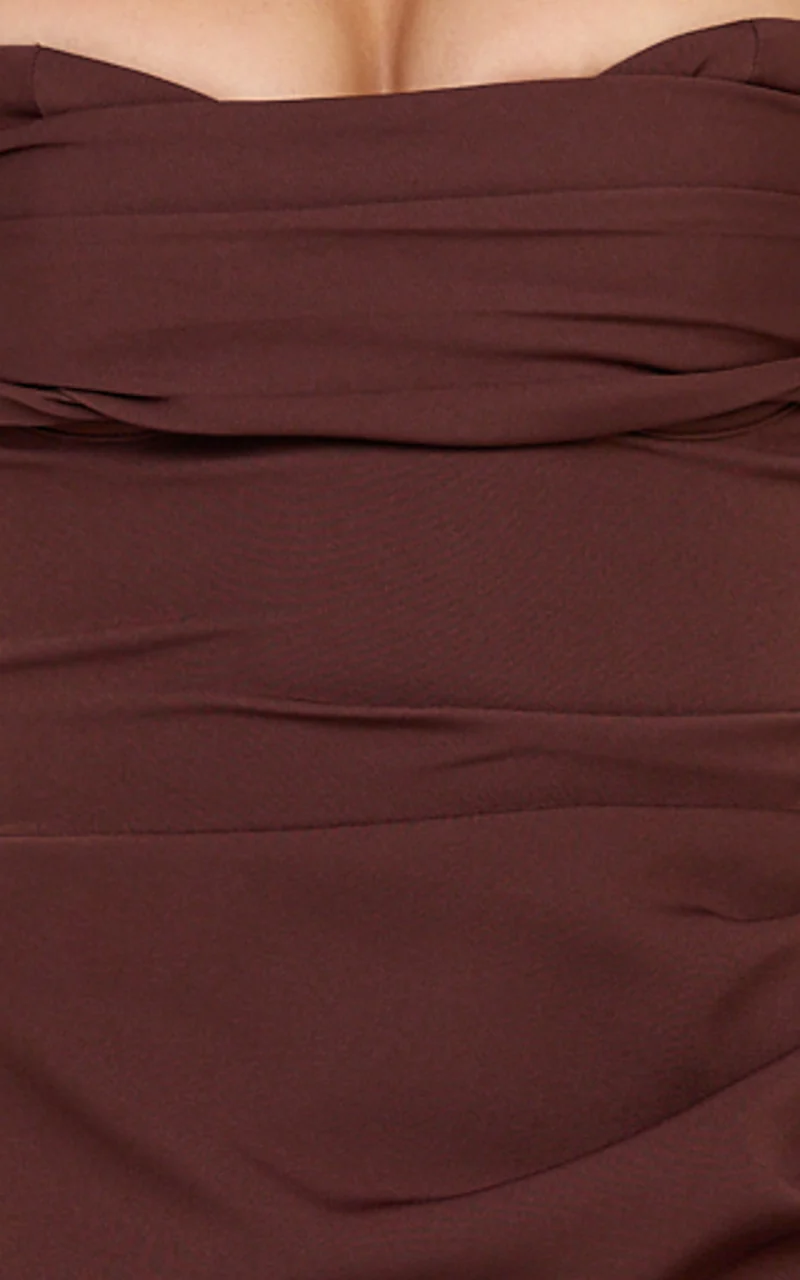 Kenna Mini Dress - Gathered Bust Tucked Waist Dress in Chocolate