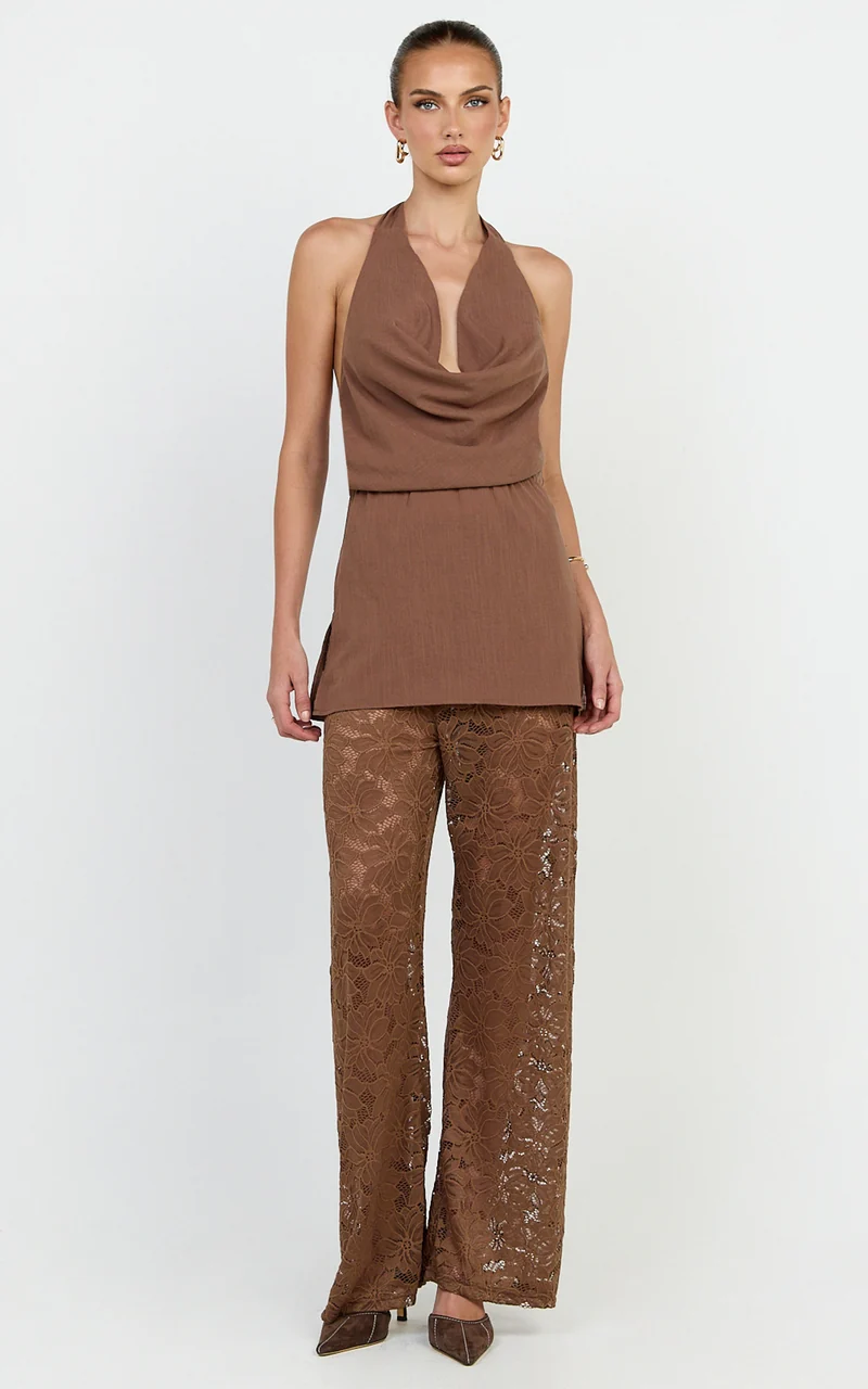 Charlotte Two Piece Set - Cowl Neck Set in Chocolate