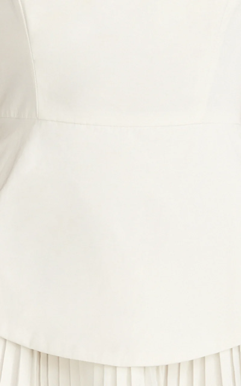 Calla Mini Dress - Halter Neck Peplum Pleated Skirt Dress in Off White