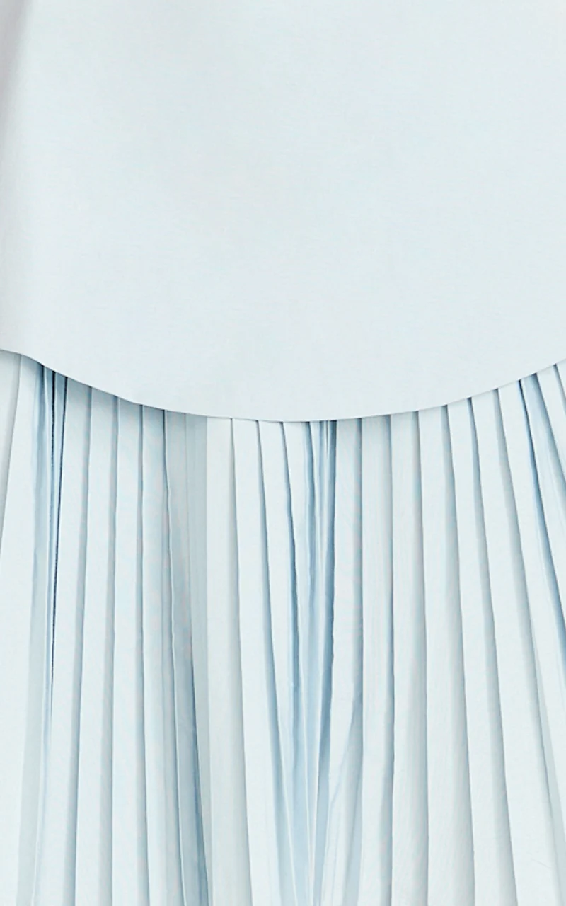 Calla Mini Dress - Halter Neck Peplum Pleated Skirt Dress in Light Blue