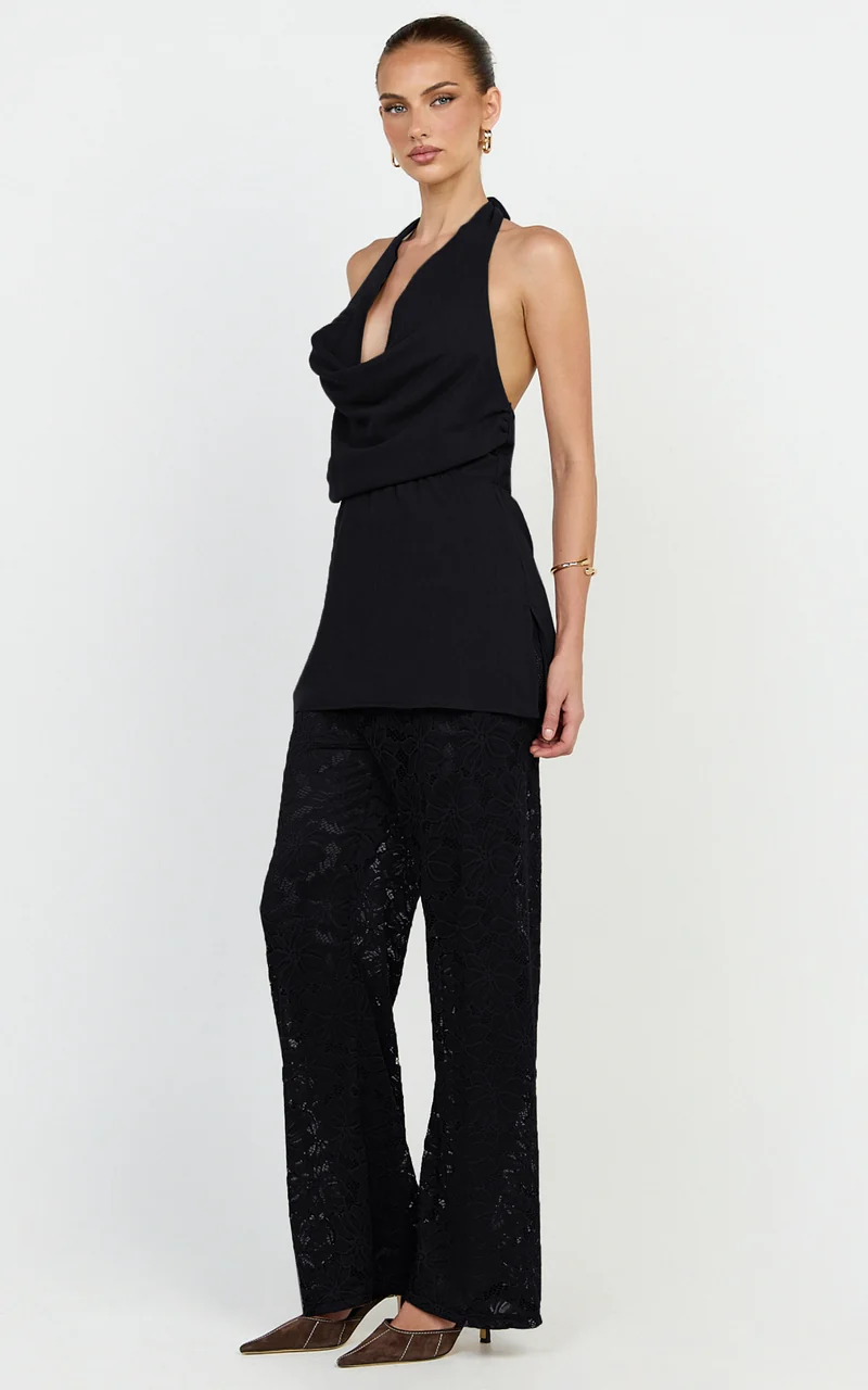 Charlotte Two Piece Set - Cowl Neck Set in Black