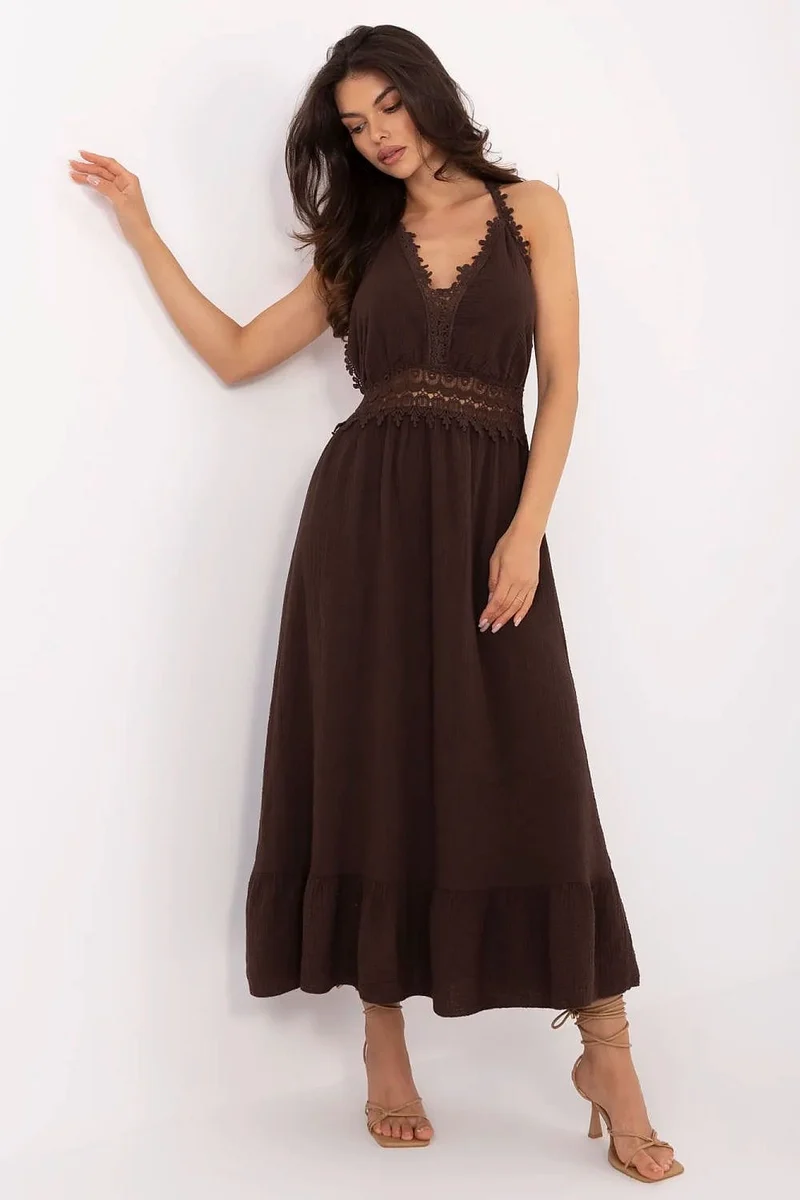 Robe bohème marron longue dos nu