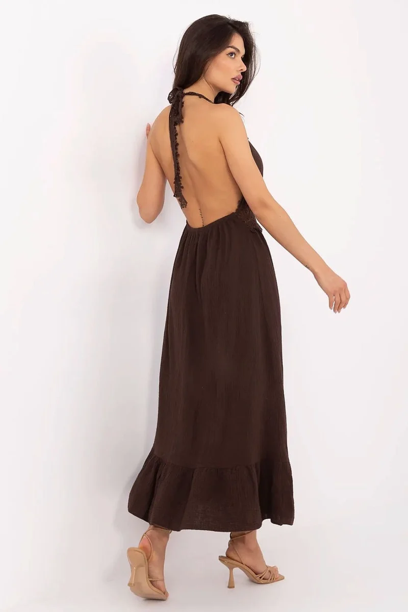 Robe bohème marron longue dos nu