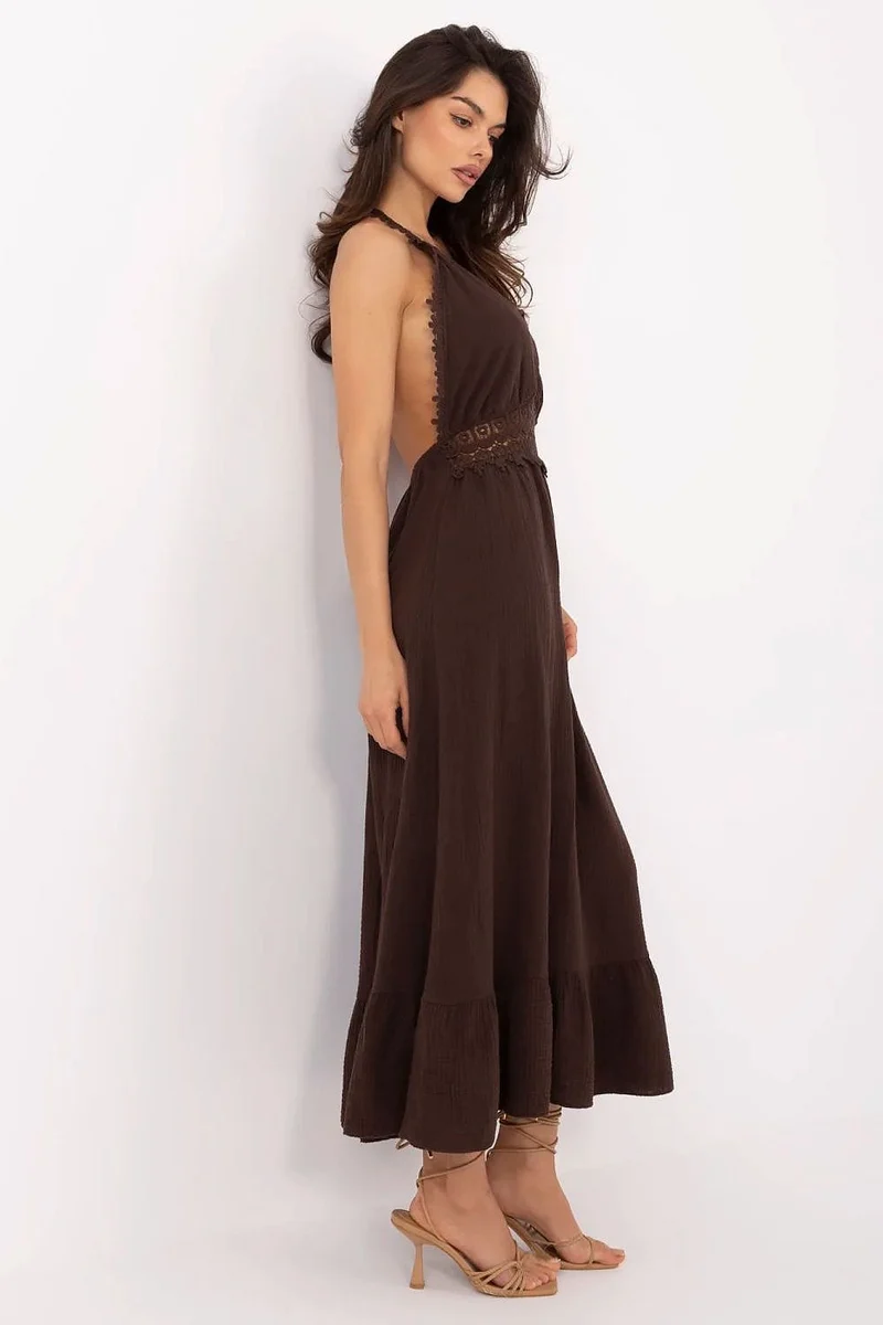 Robe bohème marron longue dos nu