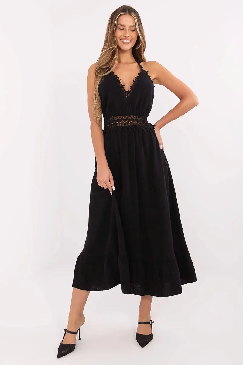 Robe été noire dos nu midi