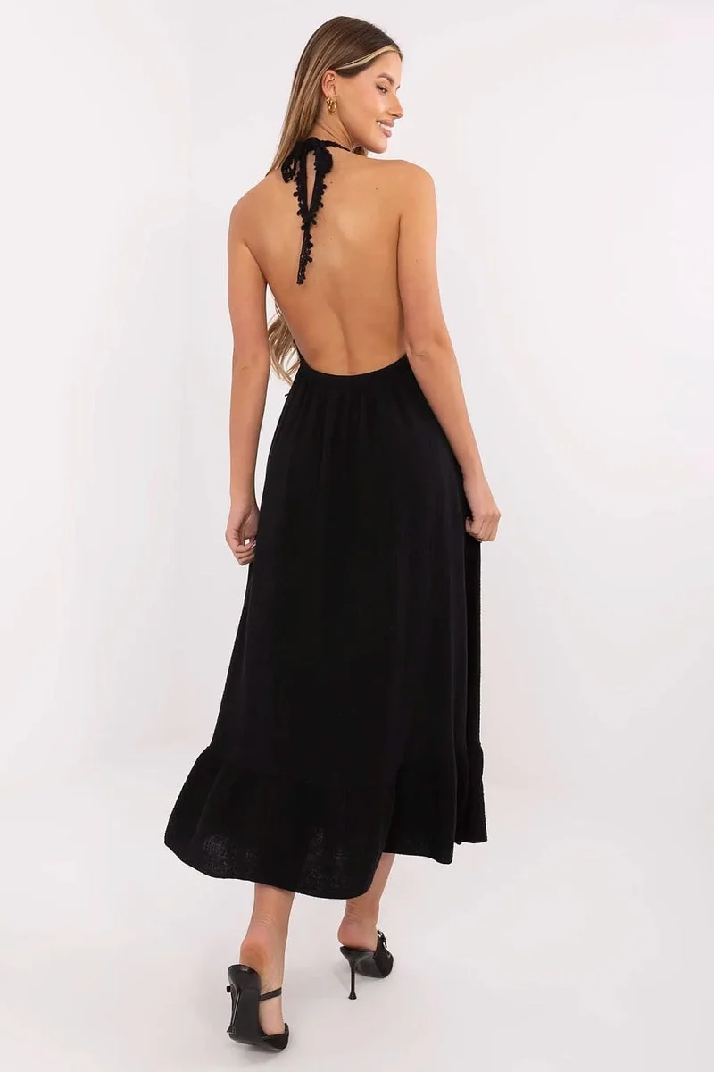 Robe été noire dos nu midi