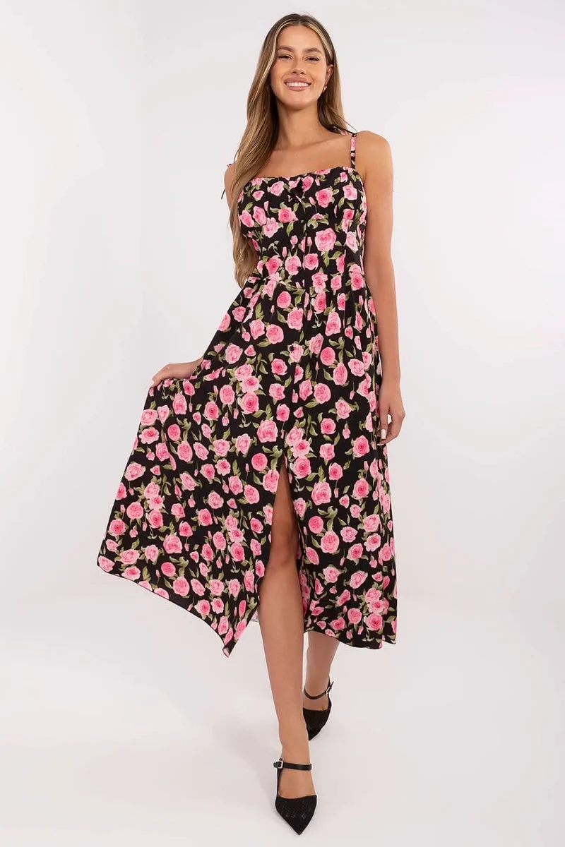 Robe fleurie à boutons fendue