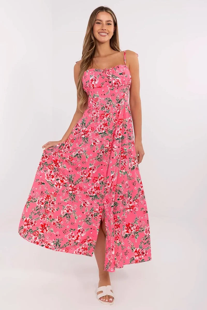 Robe été longue fluide fleurie fendue
