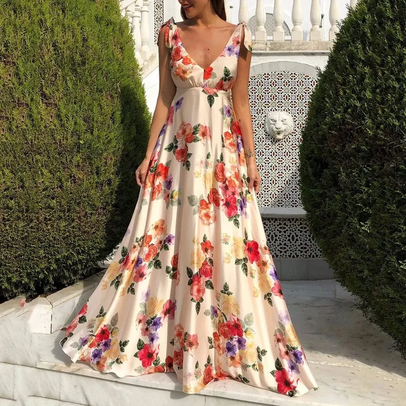 Robe invitée au mariage fleurie longue dos nu