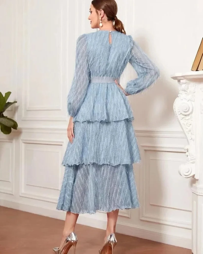 Robe de soirée manches longues col rond