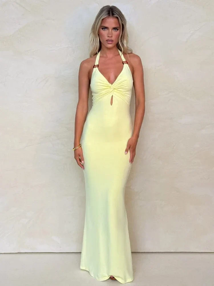 Robe jaune longue sans manches