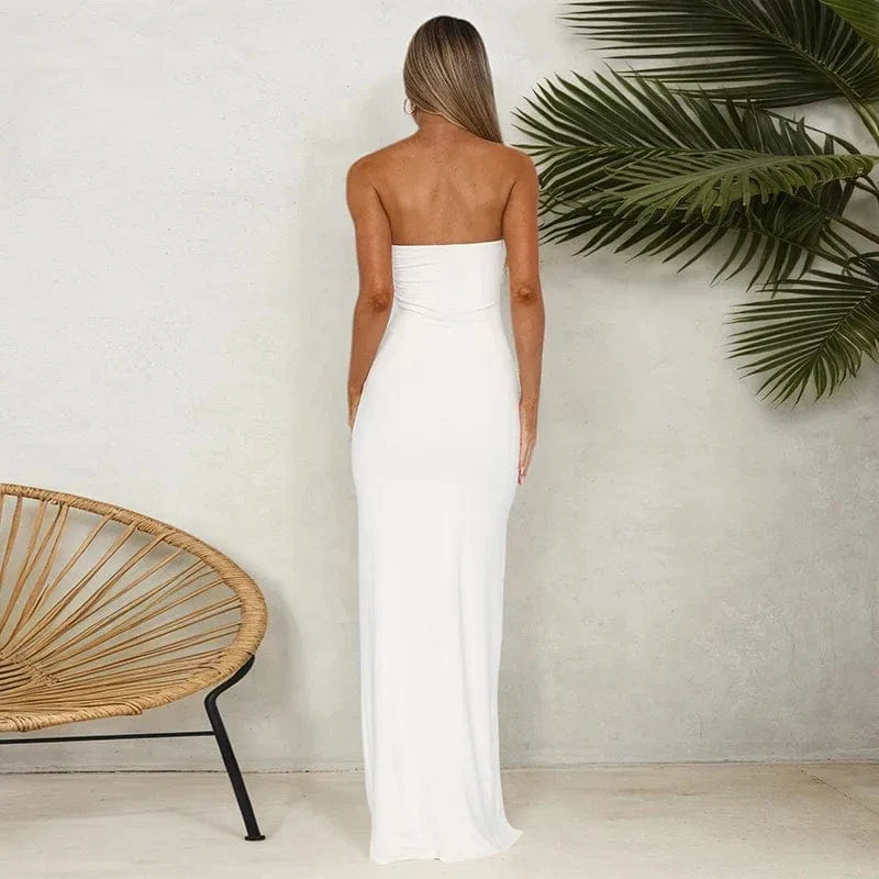 Robe bustier longue fendue élégante