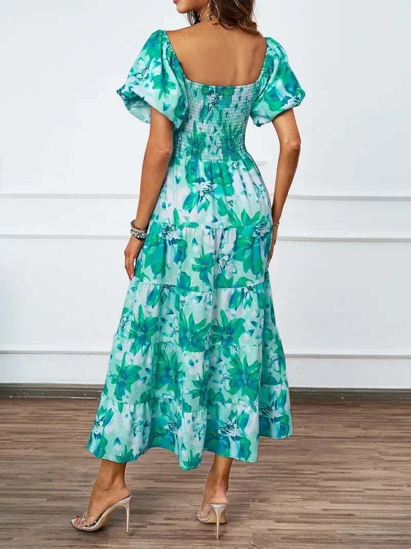 Robe été florale épaules dénudées midi