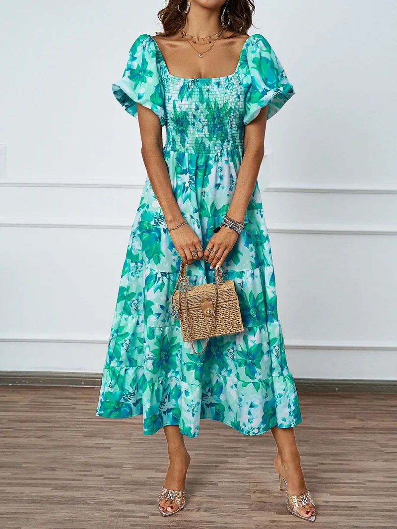 Robe été florale épaules dénudées midi