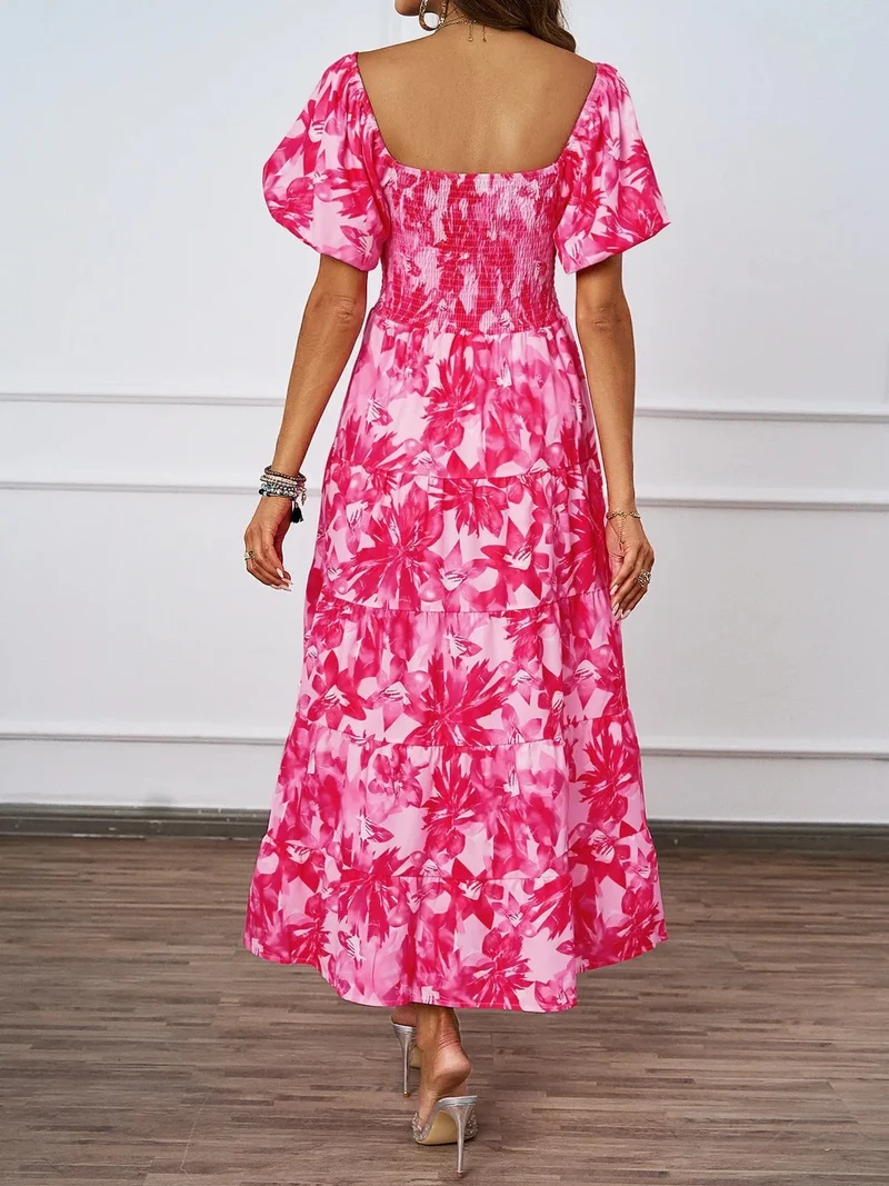 Robe été florale épaules dénudées midi